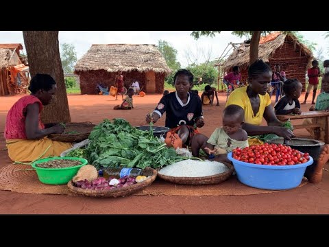 African Village Life #cooking Organic Vegetables Served With Tumeric Rice For Our Rural Kids