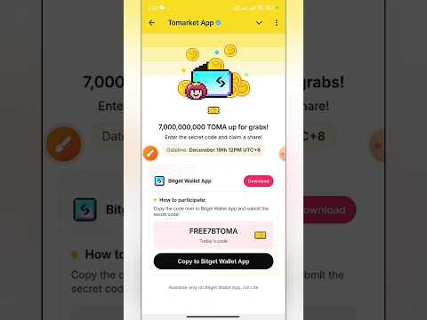 Claim Free 7B $TOMA | Tomarket update | #toma #giveaway #newevent #howto #claim #7b #token #FREE100