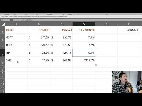 Calculate Year to Date Investment Returns in Excel with STOCKHISTORY Function