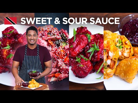 Sweet & Sour 4 Ways: Chicken, Baigan, Pork, Shrimp Spring Roll Recipe by Chef Shaun 🇹🇹 Foodie Nation