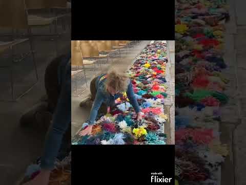 The Mossy Carpet at Exeter Cathedral : fluffing up mossy pompoms for eco-church winners to walk on