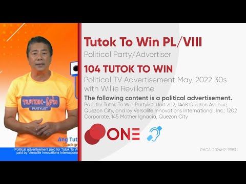 TUTOK TO WIN Partylist Political TV Ad May 2022 30s with Willie Revillame [BCC]