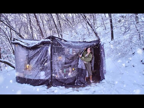 Solo camping in heavy rain & snow 🌧 | Cozy Car Tent | spicy webfoot octopus