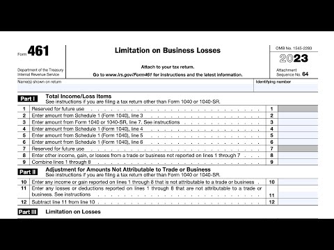 IRS Form 461 walkthrough (Limitation on Business Losses)