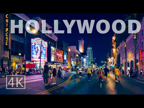 [4K] Hollywood Walk of Fame at Night - Los Angeles, California USA - Walking Tour