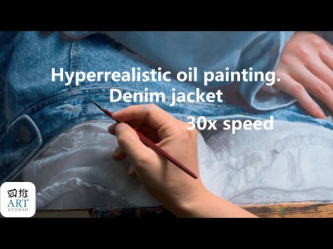 Hyper-realistic oil painting of a denim jacket, part 2 30x speed