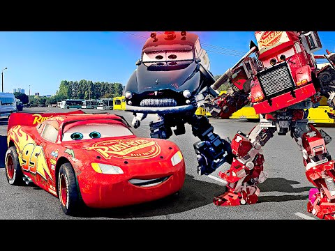 Lightning McQueen TRANSFORMERS in Real Life on Road cars PIXAR drift