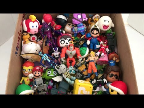 Box  Full of Toys with Names Lakitu Beast boy Skeleton Rath Cheep Cheep Mario Luigi Miguel Goku