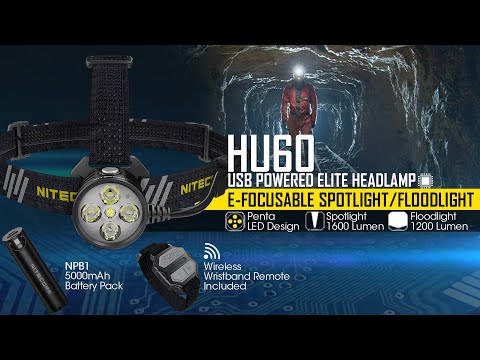 (Discontinued) Nitecore HU60 1600 Lumen E-Focusable Headlamp & Remote Control - feat. NPB1 Powerbank