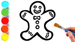 Gingerbread Man Christmas Drawing, Painting and Coloring for Kids | Let's Draw, Paint Together