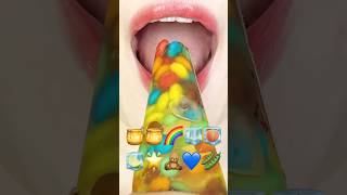 ASMR EMOJI FOOD 🍯🍯🌈🧊🍑🍋‍🟩🌟🧸💙🫛 이모지 먹방 (sped up)