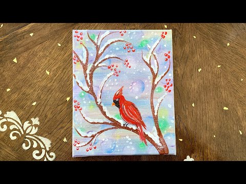 Winter Cardinals on Canvas: DIY Painting for Beginners / Step-by-Step Cardinal Paint with me! (#25)