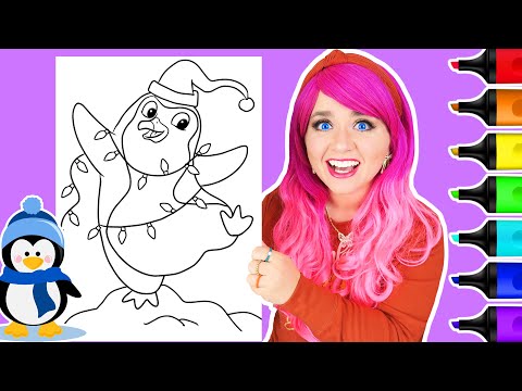 Coloring a Penguin & Christmas Lights Coloring Page | Ohuhu Art Markers