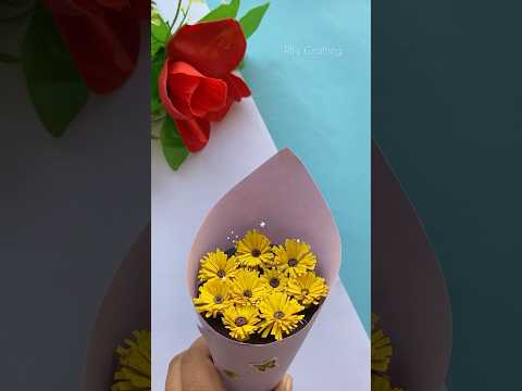 Sunflower Bouquet Making Idea| Easy Paper Craft | #shorts