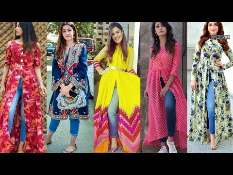 Top trending designer kurti jeans designs for girls || Trendy Front Slit Kurti jeans ideas#2023ideas