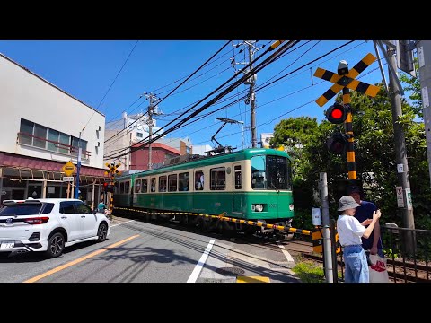 Trains run on the road! A walk in Kamakura, a seaside suburban village. Japan travel walking tour.