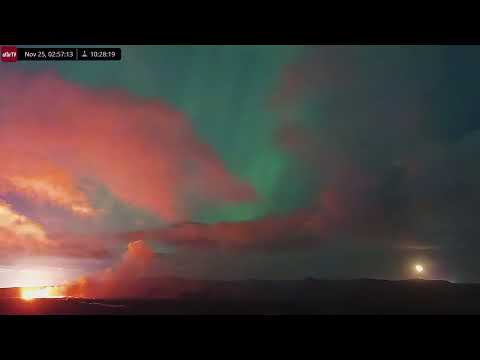 Nov 25, 2024: Eruption + Auroras + Moonrise in Iceland