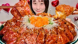 ASMR 和牛ユッケ丼【咀嚼音/ Mukbang/ Eating Sounds】【日本語字幕】