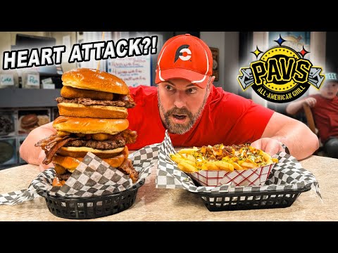 Pav's "Heart Attack" Quadruple Burger Challenge w/ Extra Greek Gyro!!