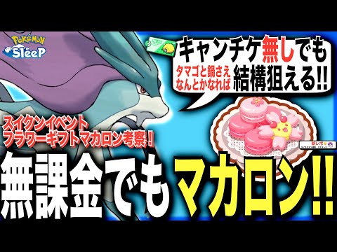 スイクンイベント無課金料理考察！フラワーギフトマカロン編【ポケモンスリープ】