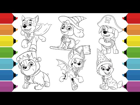 Coloring PAW Patrol Halloween Coloring Page | Chase, Marshall, Skye, Rubble, Zuma & Everest