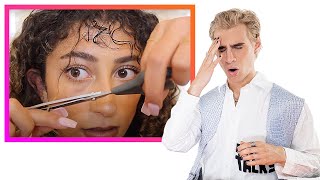 Hairdresser reacts to girls cutting their curly bangs gone wrong