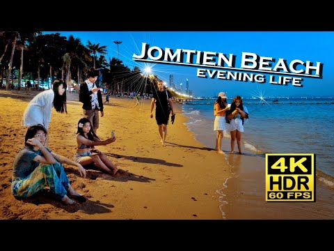 Pattaya Jomtien Beach Walk evening life sunset 4K60fps HDR  Dolby Atmos 💖 Walking Tour 👀 Thailand 🇹🇭