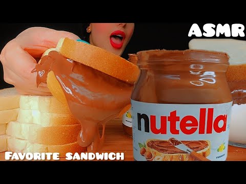 one jar of Nutella and milk🍞🍫ASMR| my favorite👅 EATING Nutella sandwich |목방 샌드위치 누텔라와 우유|Notalking 🐾