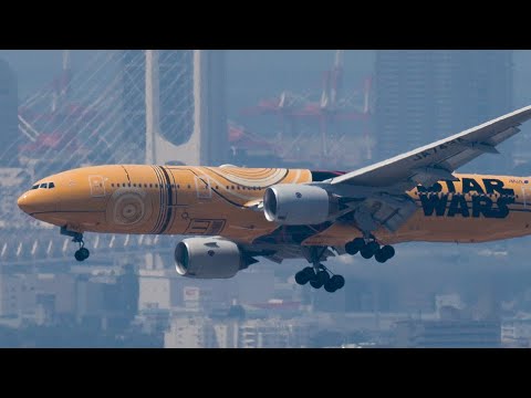 [4K High] Very Rare and Fabulous Smooth Approach of  RW14, ANA Boeing777-200 Star Wars Livery JA743A