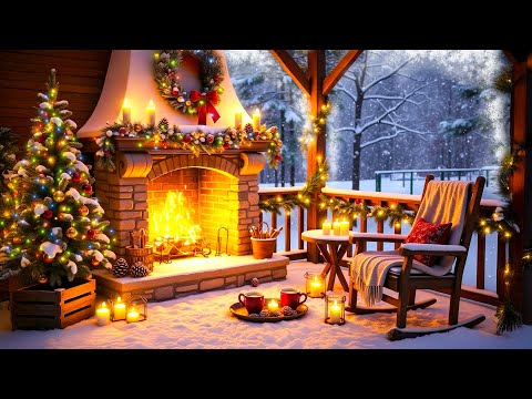 Outdoor Fireplace with Christmas Music ❄️🎄 Peaceful Christmas Background Music 🎶 Christmas Ambience