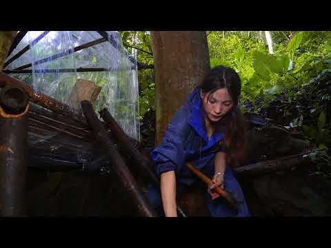 FULL 38 DAY THE AMAZONA GIRL SOLO CAMPING SURVIVAL IN THE RAIN FOREST - BUILDING SHELTER - ASMR