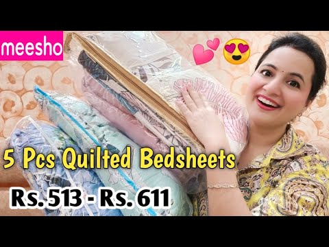 Meesho 5 Pcs Bedsheet Sets Haul Under Rs. 611 | Meesho Quilted Bed sheets Haul | Neema's Talk