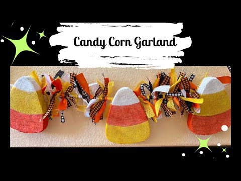 Easy CANDY CORN GARLAND and Halloween Decor using Dollar Tree items and Scrap Wood