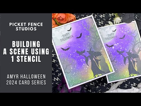 Building a Spooky Scene w 1 Stencil | AmyR Halloween 2024 Card Series #12