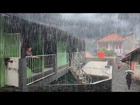 Super Heavy Rain in My Village | very cool, Sleep instantly with the sound of heavy rain - ASMR