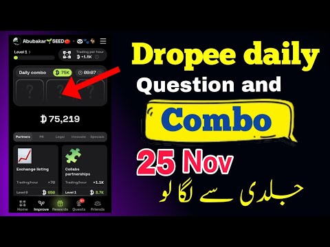 Dropee Daily Combo Today 25 & 26 November | Dropper Daily Combo Today | Dropped Daily Combo Today