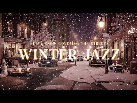 Cozy Sweet Night Jazz & Heavy Snow Covering the Streets / Winter Piano Jazz for Sleep, Stress Relief