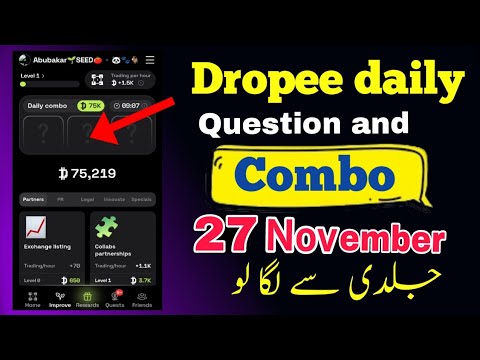 Dropee Daily Combo Today 27 & 28 November | Dropper Daily Combo Today | Dropped Daily Combo Today