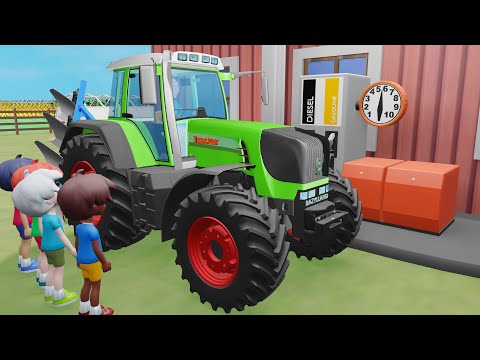 Colorful Two VIP Tractors and Fuel Refueling at the Station - Animated Farm Full of Adventures