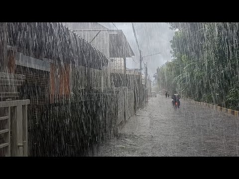 Heavy rain in my village | walking in the rain | Sleep instantly with the sound of heavy rain