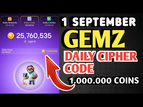 GEMZ DAILY CIPHER TODAY CODE 1 SEPTEMBER 2024 | GEMZ DAILY CODE TODAY | GEMZ COIN DAILY CODE