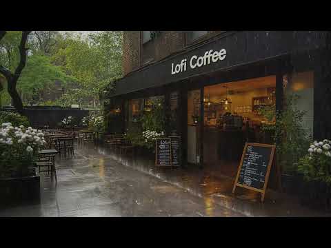 Calm Outside Café Rain Sounds 🌧️ Ambient Rain for Deep Sleep, Study, and Stress Relief 🍃 ASMR 🍃