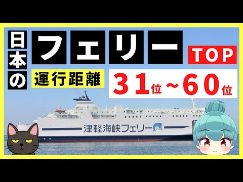 国内フェリー・旅客船 航路の運行距離ランキングTOP31～60