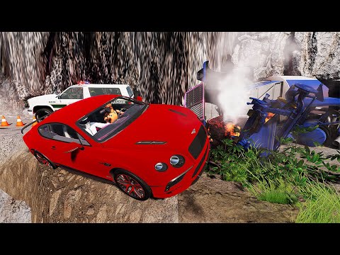 Cars VS  DANGEROUS CLİFF #10 Steep Slopes Mountain Road - Don't Stop - BeamNG Drive