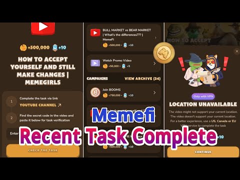 Memefi Recent All Task Code Complete || Memefi Task Code