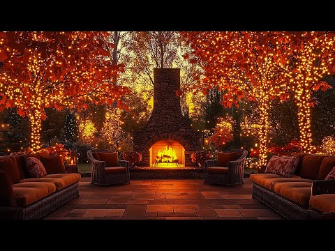 Cozy Autumn Cabin Ambience in the Forest 🍂 Gentle Jazz & Fireplace Sounds for Relax, Study & Work 📕