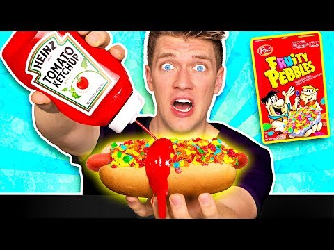 WEIRD Food Combinations People LOVE!! *HOT DOG & FRUITY PEBBLES* Eating Funky Gross DIY Candy Foods