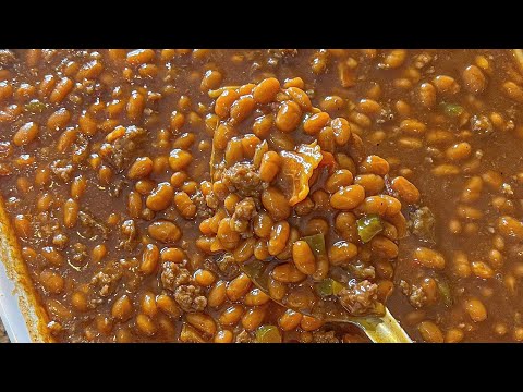 Quick And Easy Cowboy Style Bbq Baked Beans With Ground Beef And Bacon!