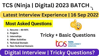 Latest TCS Ninja | Digital Interview Experience | Tricky + Basic Questions |2023 BATCH | 16 Sep 2022