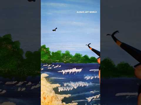 Easy painting | Beach painting #shorts #youtubeshorts #viral #painting